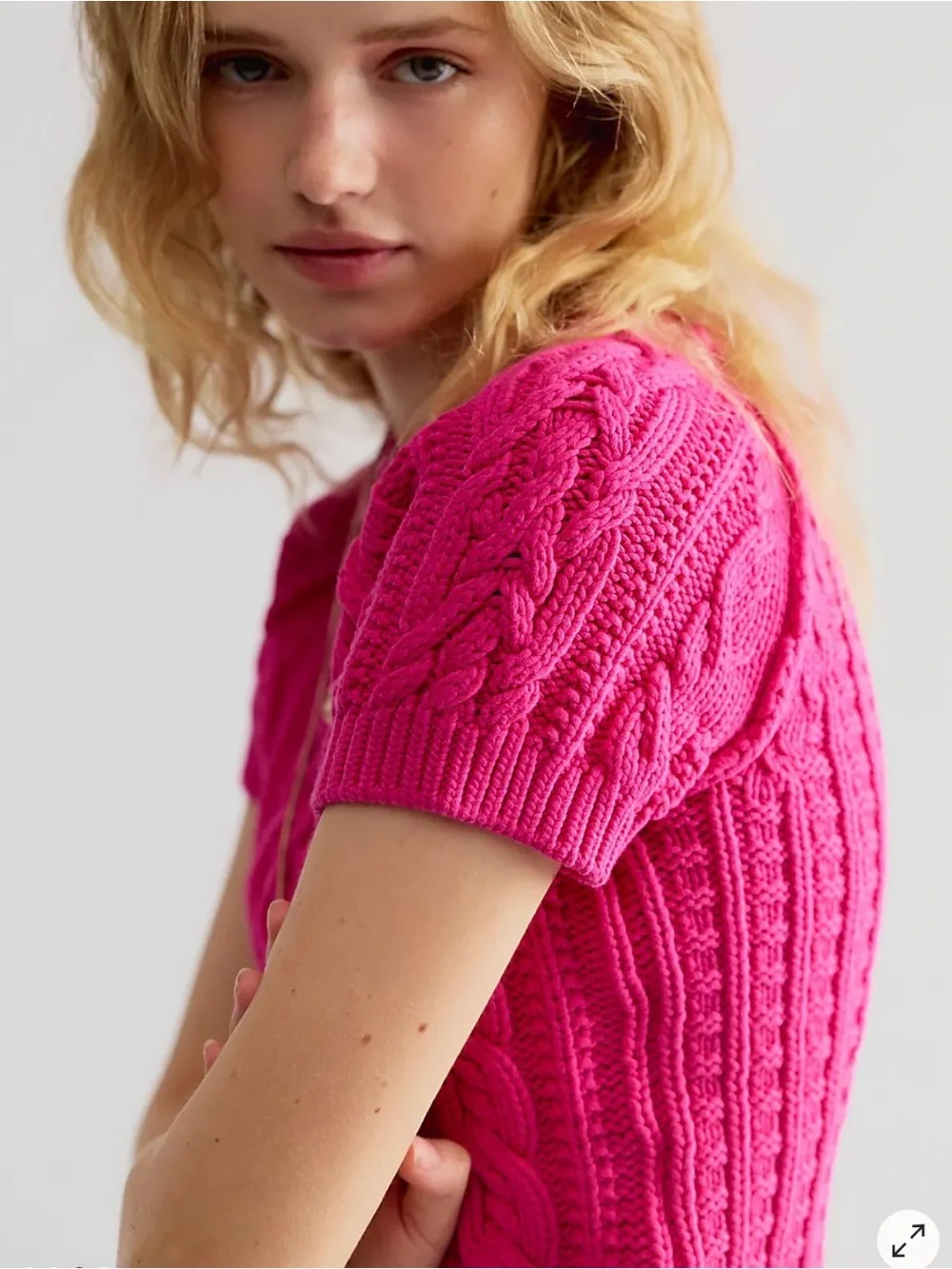 Free People Bubblegum Cable Knit Pullover. NWT. Hot pink